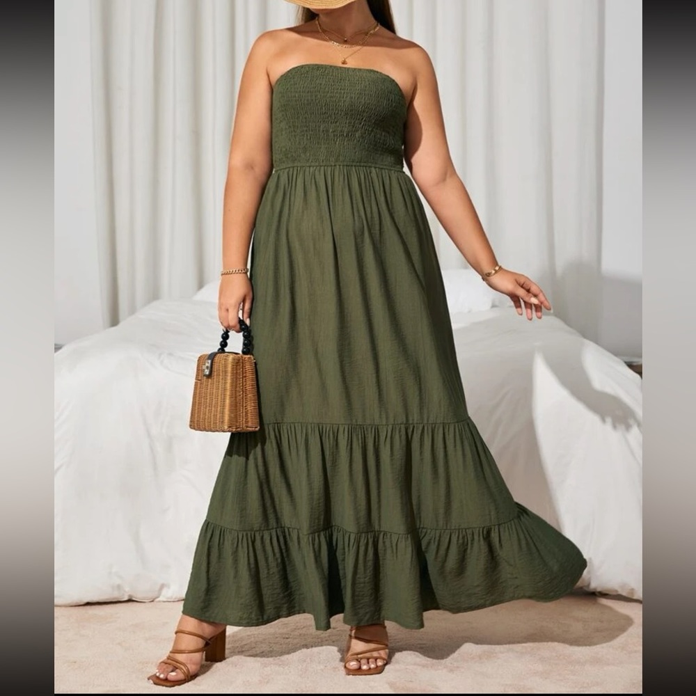 Shein Olive Green Tube Maxi Dress